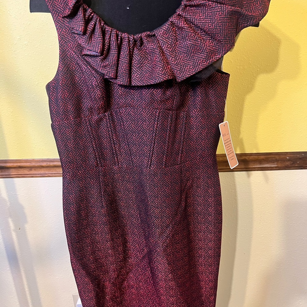 Nue by Shani Red Asymmetrical Sheath Dress